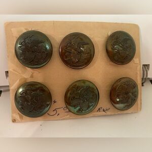 Vintage Illinois State Seal Brown Metal Buttons-Set Of 6